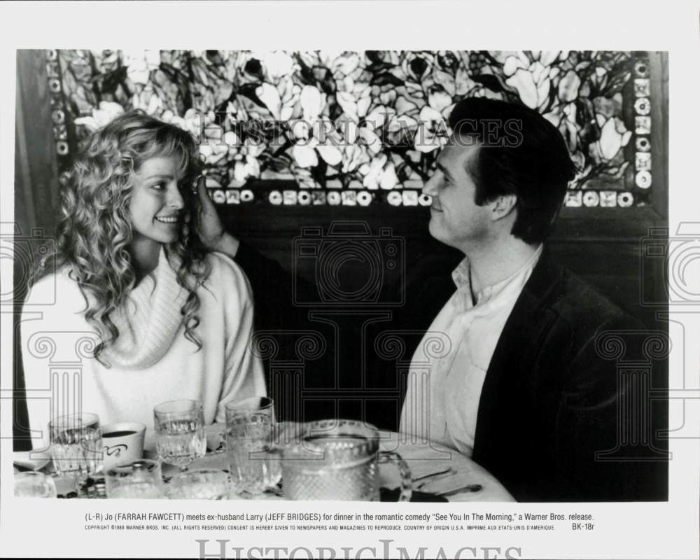 1989 Press Photo Farrah Fawcett & Jeff Bridges in 