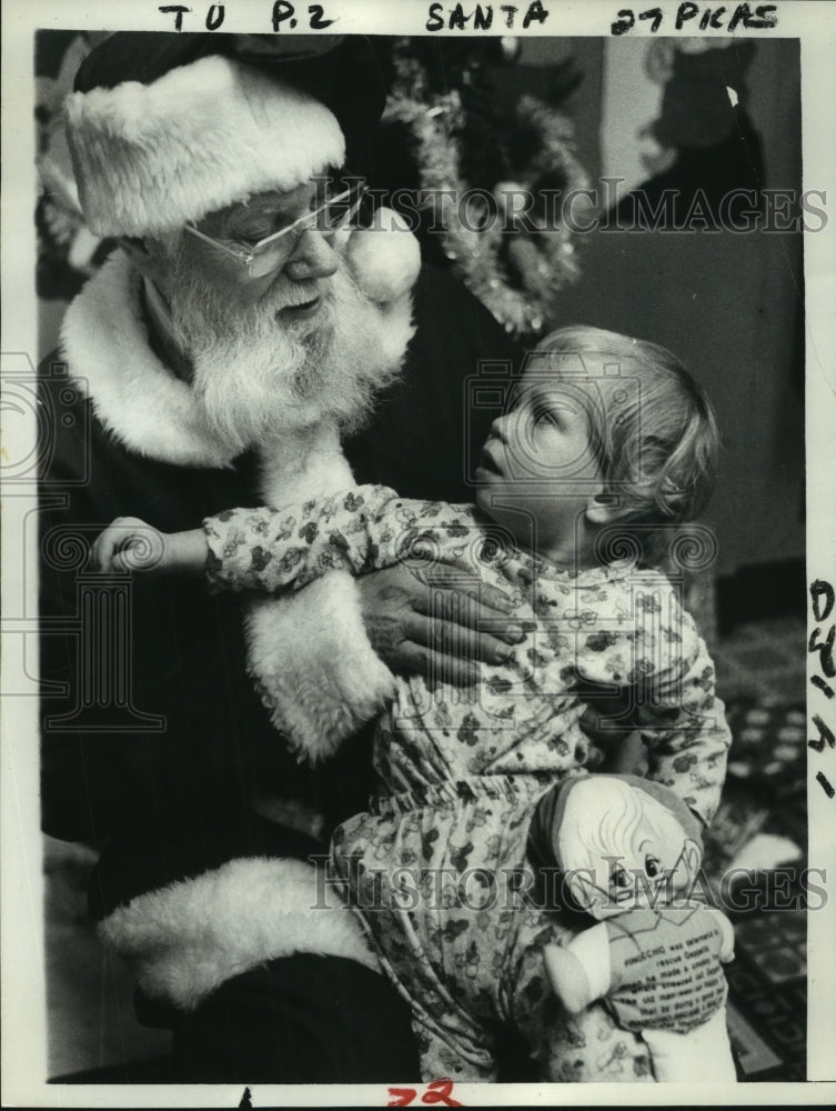 1980 Santa visits Joseph Knapp at St Mary's Hospital, Troy, New York - Historic Images