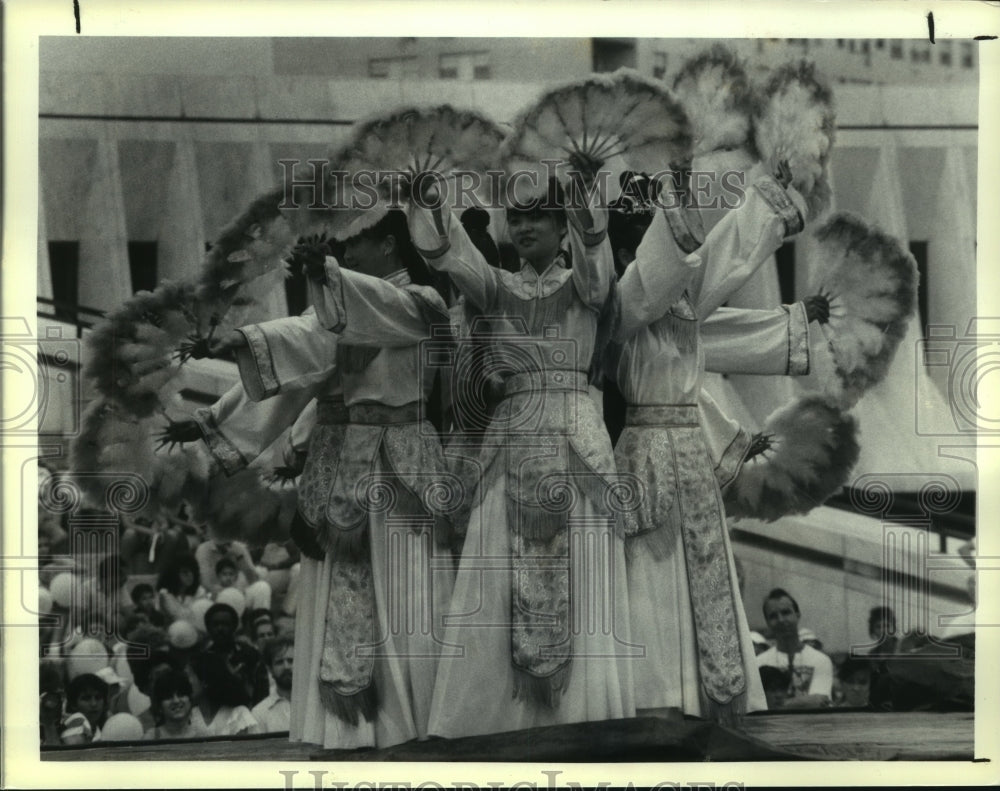 1987 Chinese dancers perform at International Bazaar, Albany, NY - Historic Images