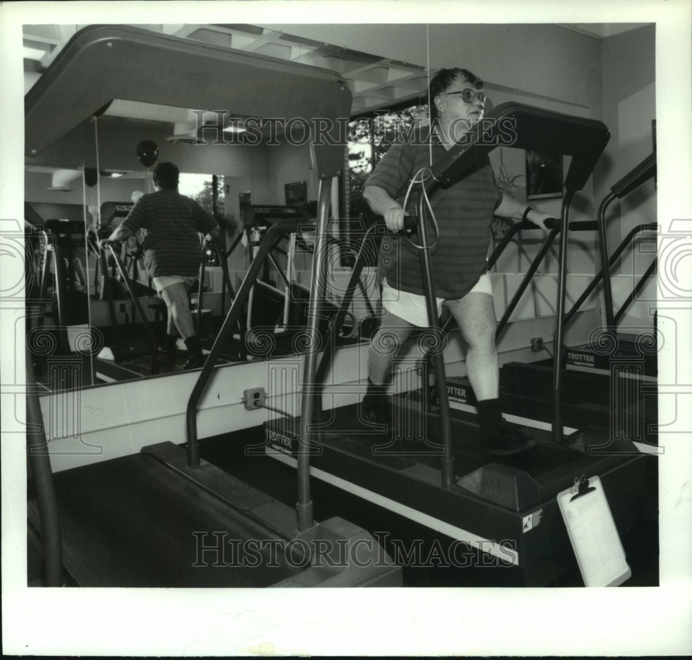 Bernie Kinbar on treadmill at Albany, New York YMCA-Historic Images
