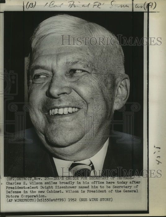 1952 Press Photo General Motors president Charles E. Wilson in Detroit, Michigan-Historic Images