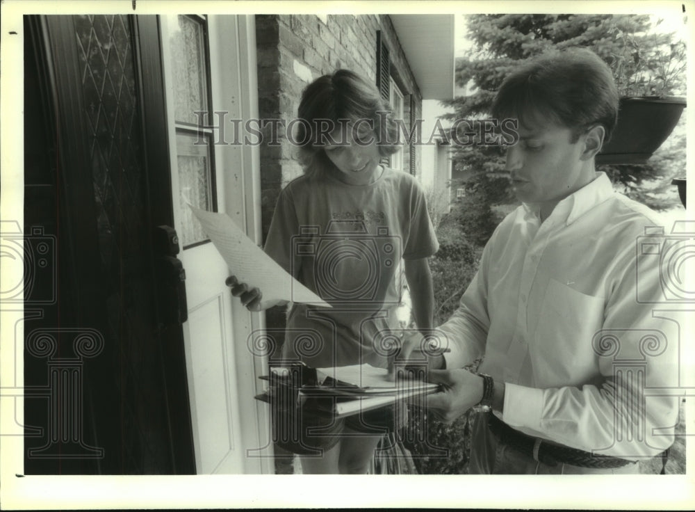 1994 Ron Goldberg goes door-to-door with petition in Colonie, NY-Historic Images