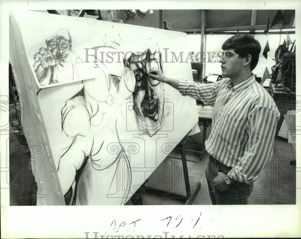 1990 Press Photo Artist Darron Gerard Wilson paints in his Niskayuna, NY studio - Historic Images