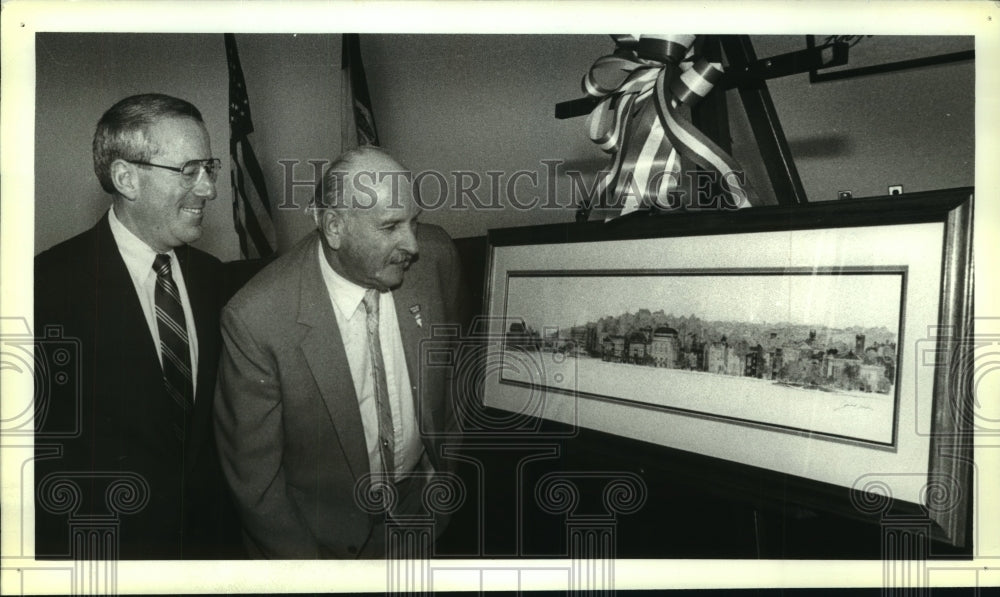 1990 Press Photo Troy, NY city officials at city employee retirement ceremony - Historic Images