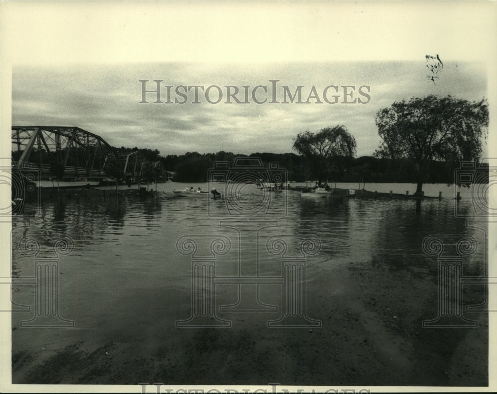 1984 High water covers launching dock on Saratoga Lake in New York - Historic Images