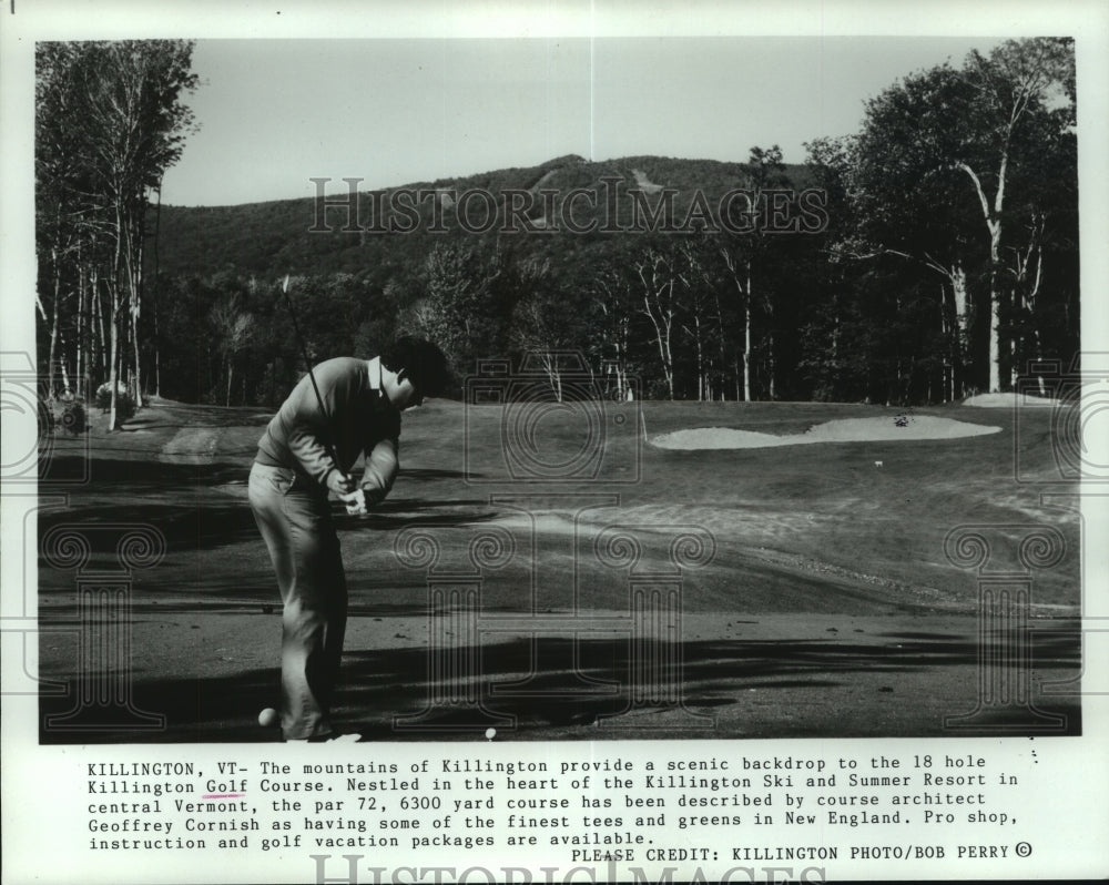 1988 Press Photo Golfer hitting a shot at Killington Golf Course in Vermont - Historic Images