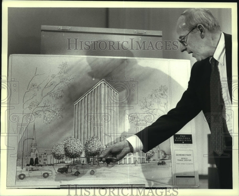 1990 Press Photo Mr Litynski, Artist rendition, World Trade Center, Schenectady - Historic Images