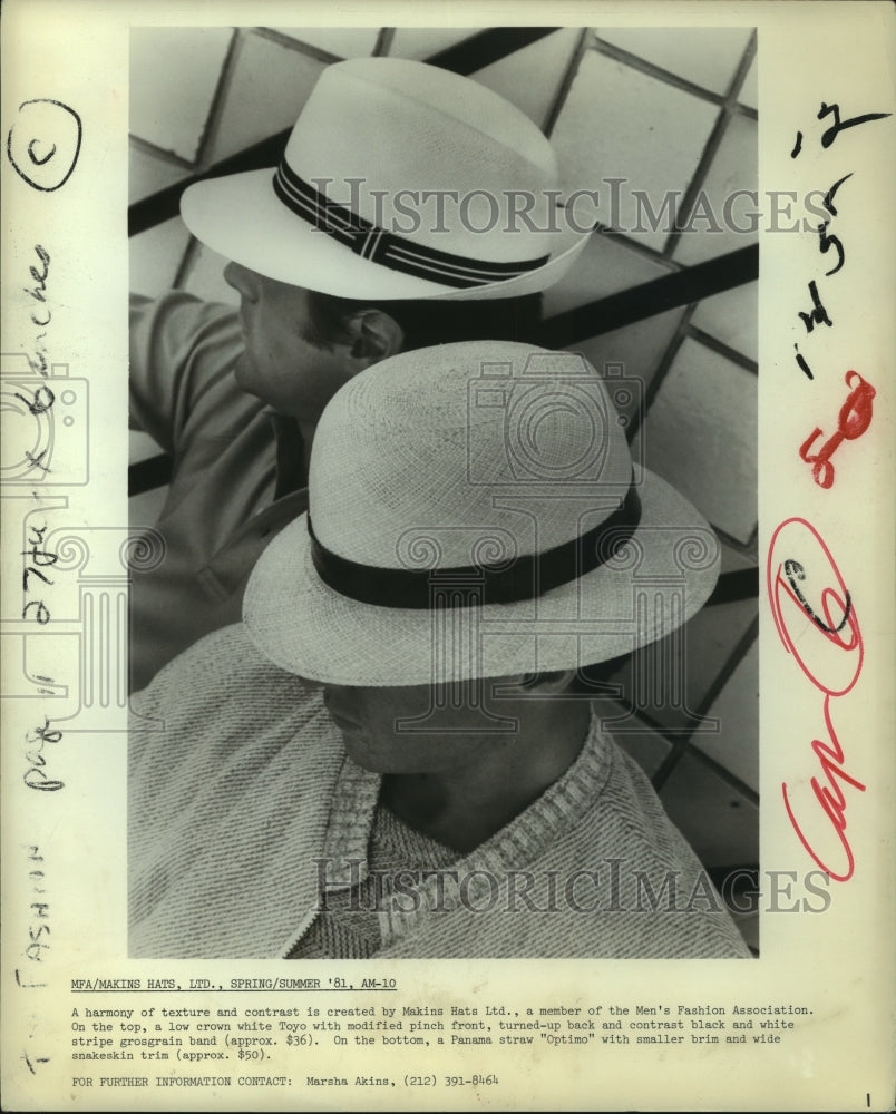 1981 Press Photo Toyo &amp; Panama Straw Optimo Men&#39;s Hats - tua05786 - Historic Images