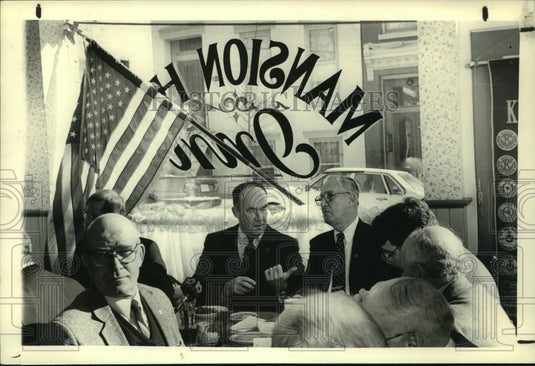 1988 Albany, NY Mayor Thomas Whalen dines with Richard J. Connors - Historic Images