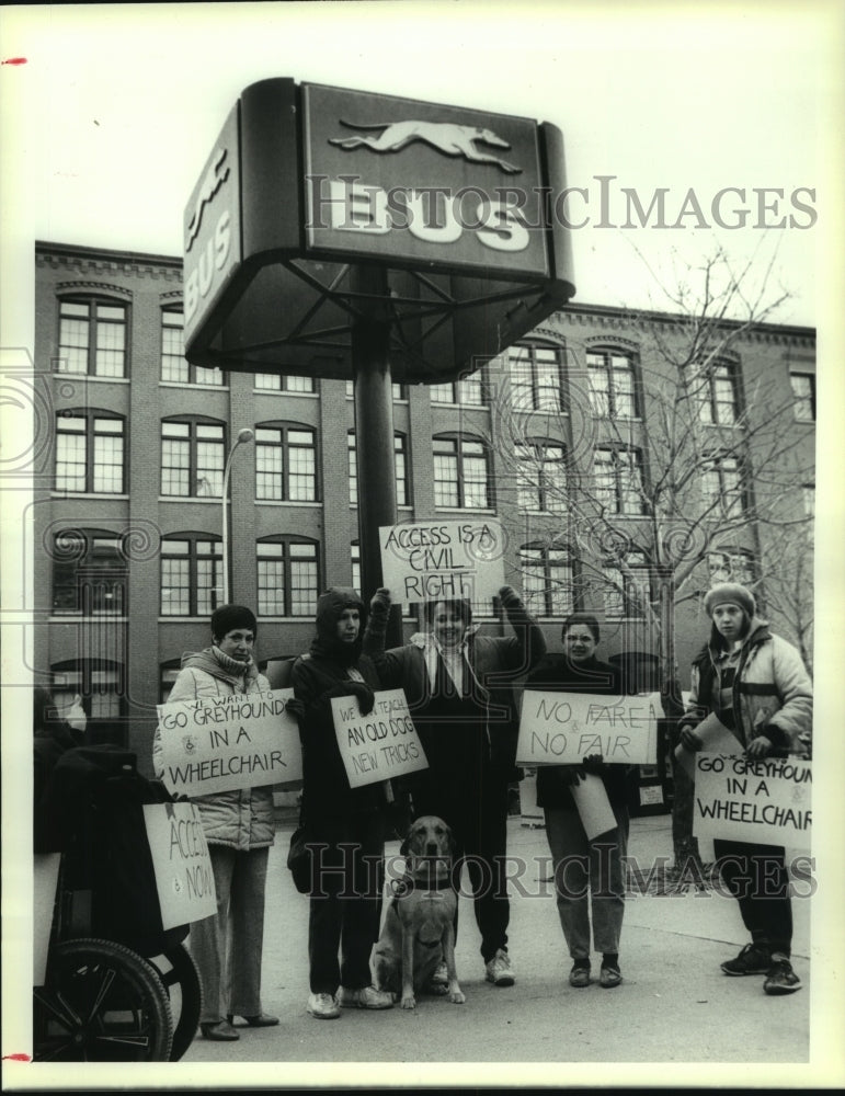 1989 Albany, NY protest against lack of handicapped Greyhound access - Historic Images