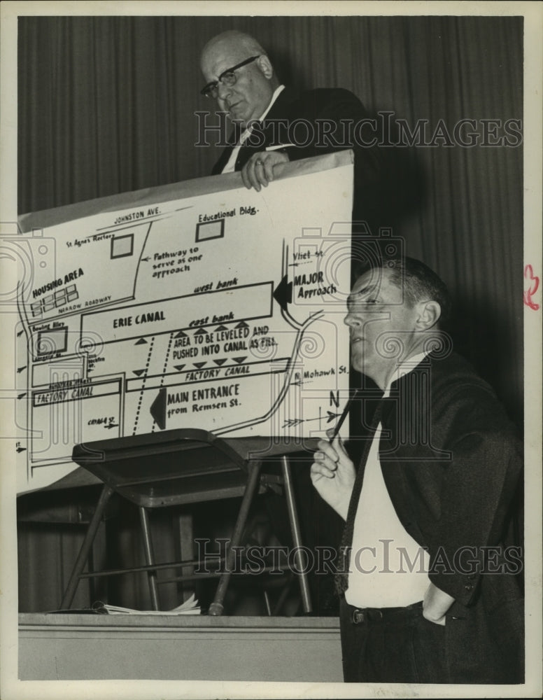 1964 Press Photo John Bonenfany &amp; Dr. Metro Myroski show Cohoes, NY school plan-Historic Images