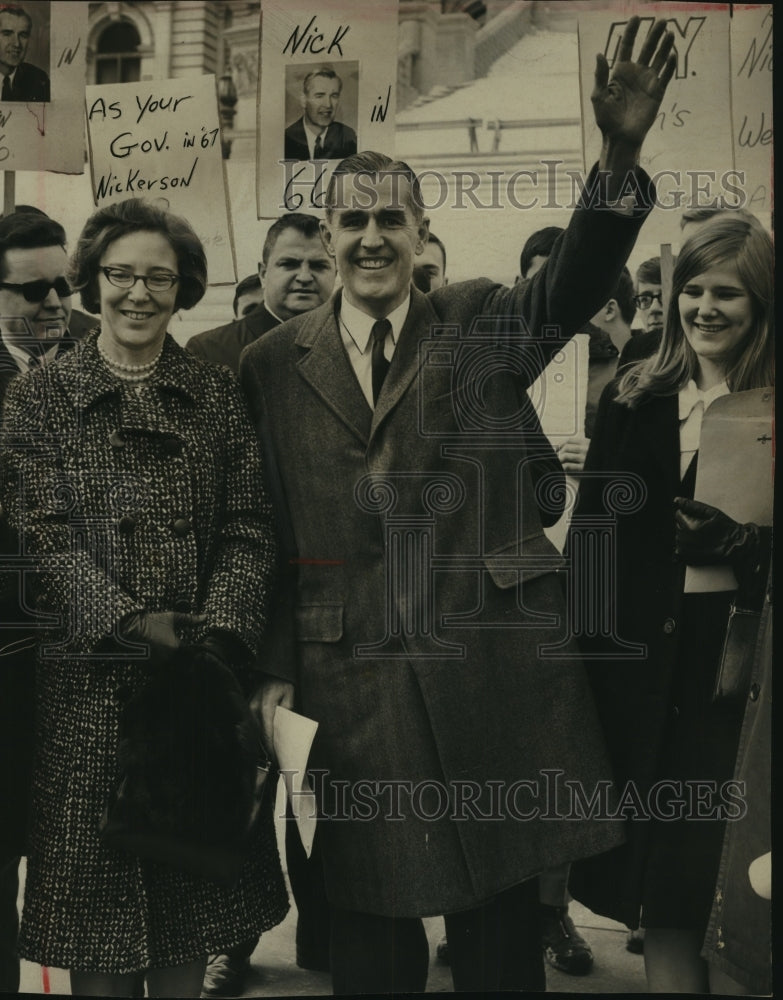 1966 Press Photo Politician Eugene H. Nickerson waves in crowd - tua07549-Historic Images