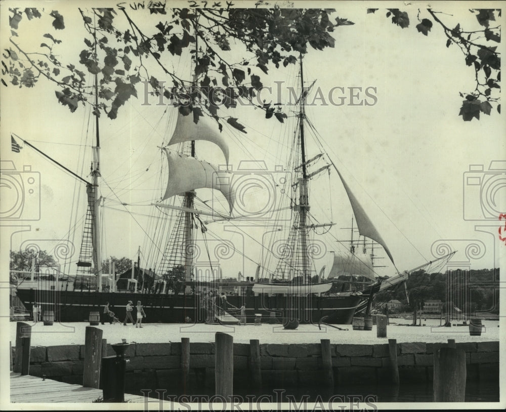 1978 Visitors boarding ship at Mystic Seaport Museum in Connecticut - Historic Images