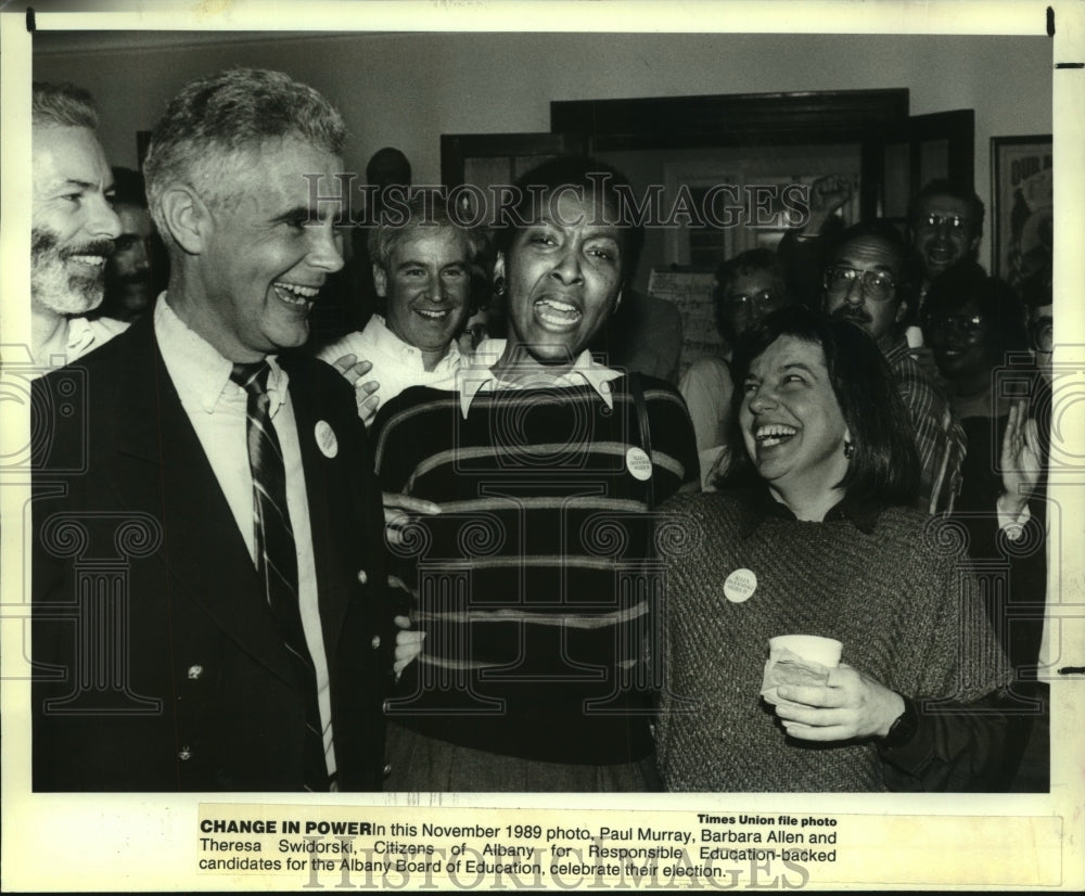 1989 Press Photo Albany, NY Board of Education candidates celebrate election - Historic Images