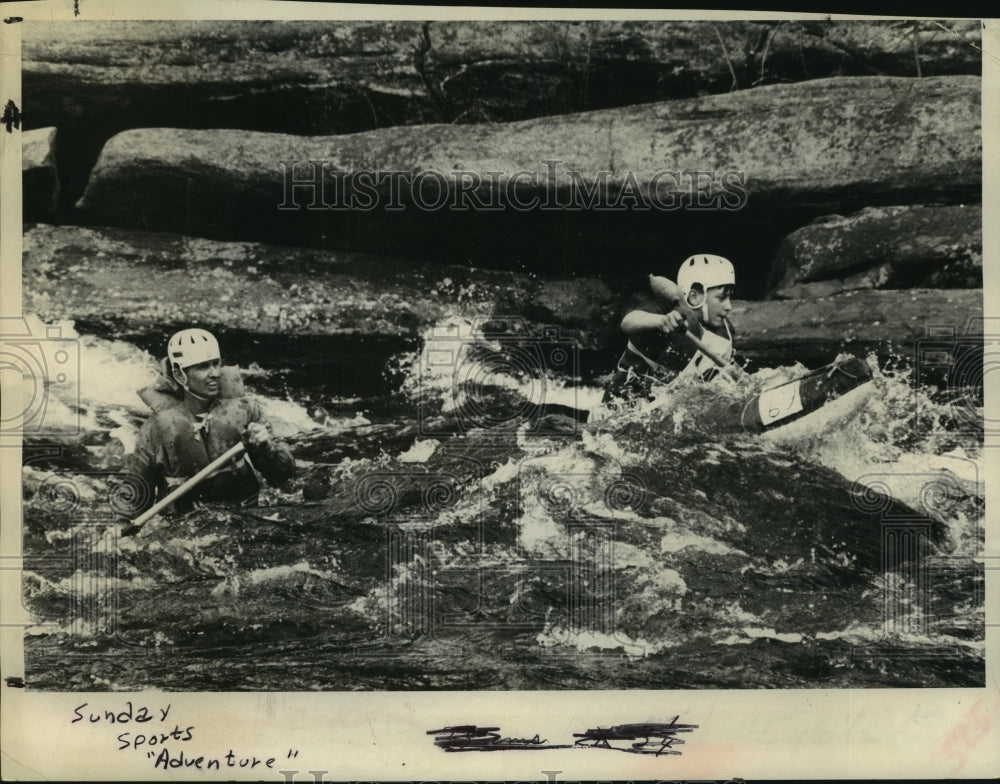 1979 Rafters paddle through rapids on Tenandeho Creek in New York - Historic Images