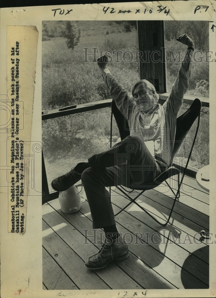 1976 Senatorial candidate Daniel Moynihan at his New York cabin - Historic Images