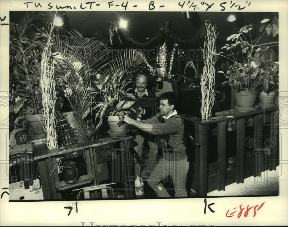 1984 Rudy Grant & Mark Wood work with plants in Clifton Park, NY - Historic Images