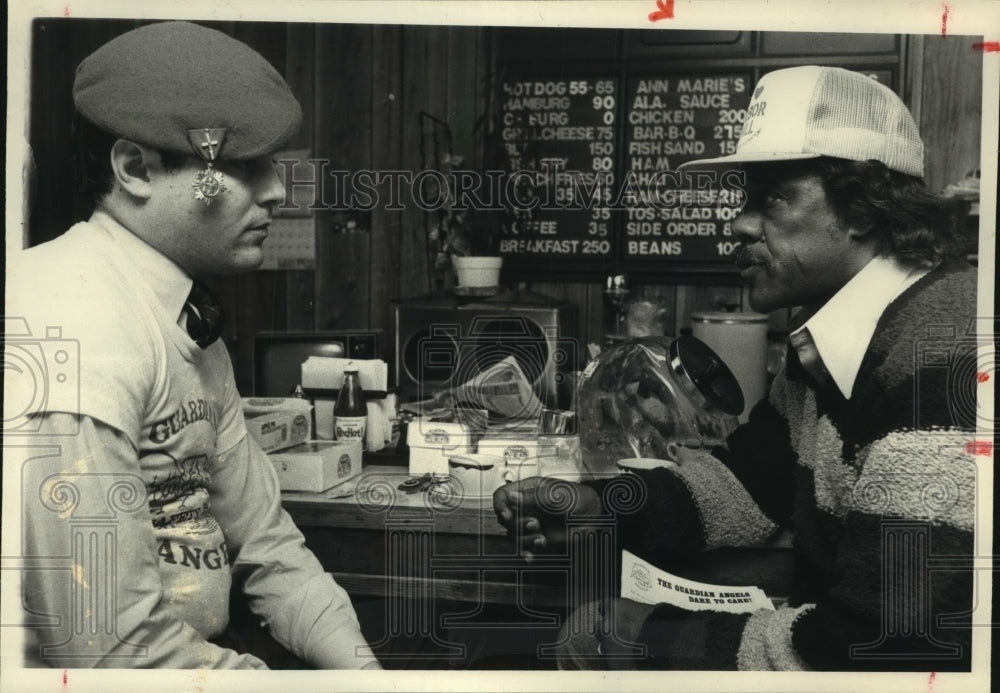 1984 Curtis Sliwa &amp; Nebraska Brace at Albany, New York snack bar - Historic Images