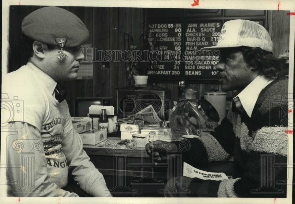 1984 Curtis Sliwa & Nebraska Brace at Albany, New York snack bar - Historic Images