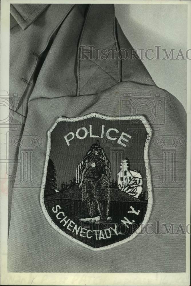 1979 Shoulder patch on Schenectady, New York police uniforms - Historic Images