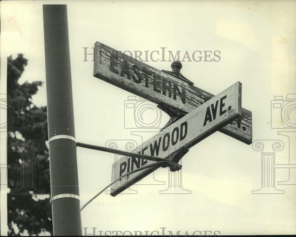 1978 Schenectady, New York street sign for Eastern and Pinewood Ave-Historic Images