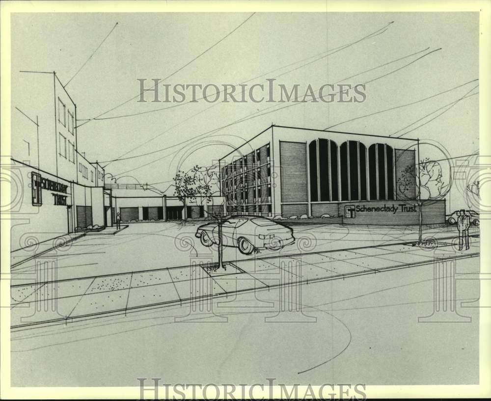 1981 Artist&#39;s rendition of new Schenectady Trust Co. Computer Center - Historic Images