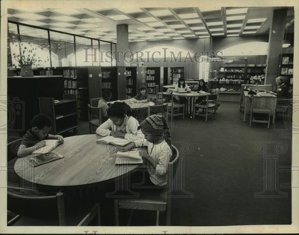 1969 Children reading at Schenectady, New York County Library - Historic Images