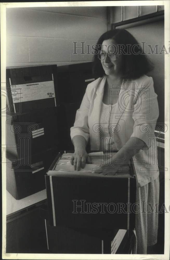 1990 Patricia Noel, Town Clerk, with files at North Greenbush, NY - Historic Images