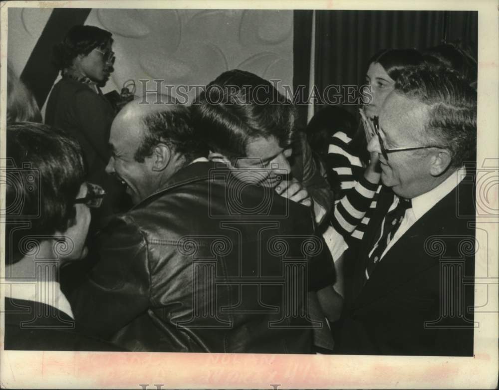 1978 Press Photo Senator Howard Nolan hugging others after primary win - Historic Images