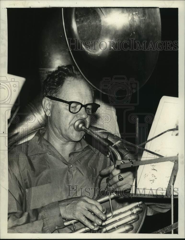 1973 Charles Wesman playing the tuba in New York - Historic Images
