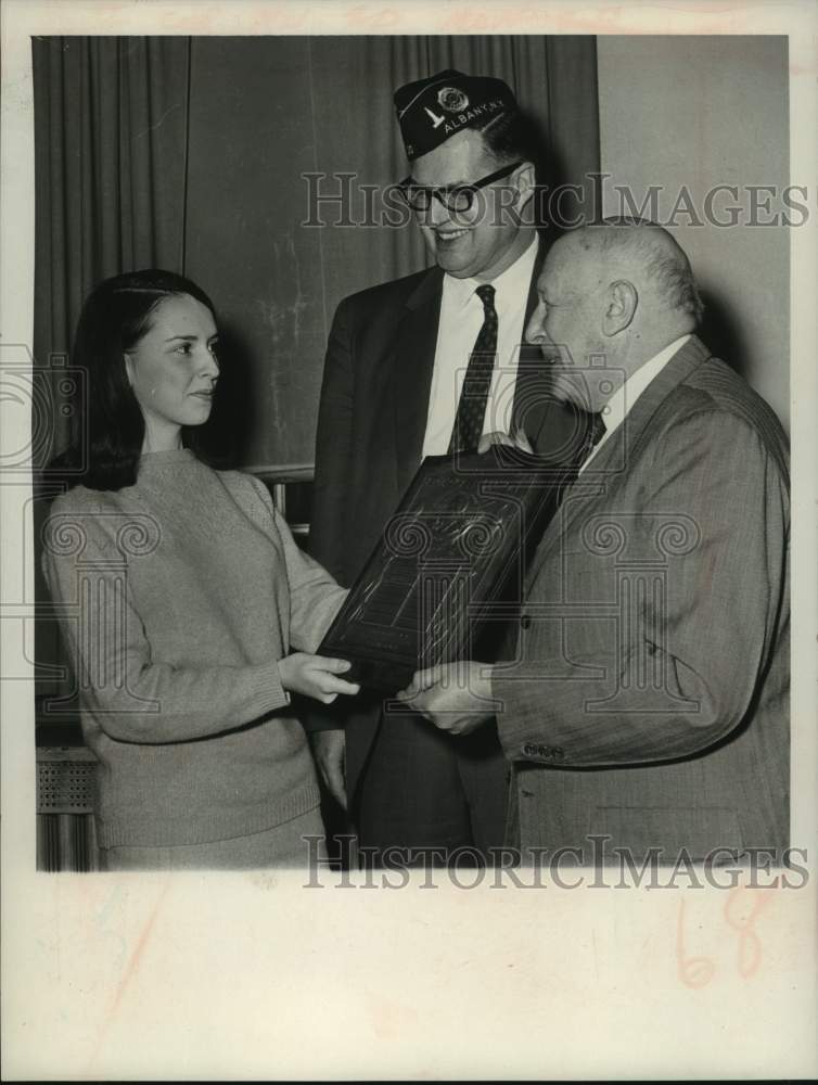 1967 Contest winner receives plaque from Albany, NY American Legion - Historic Images