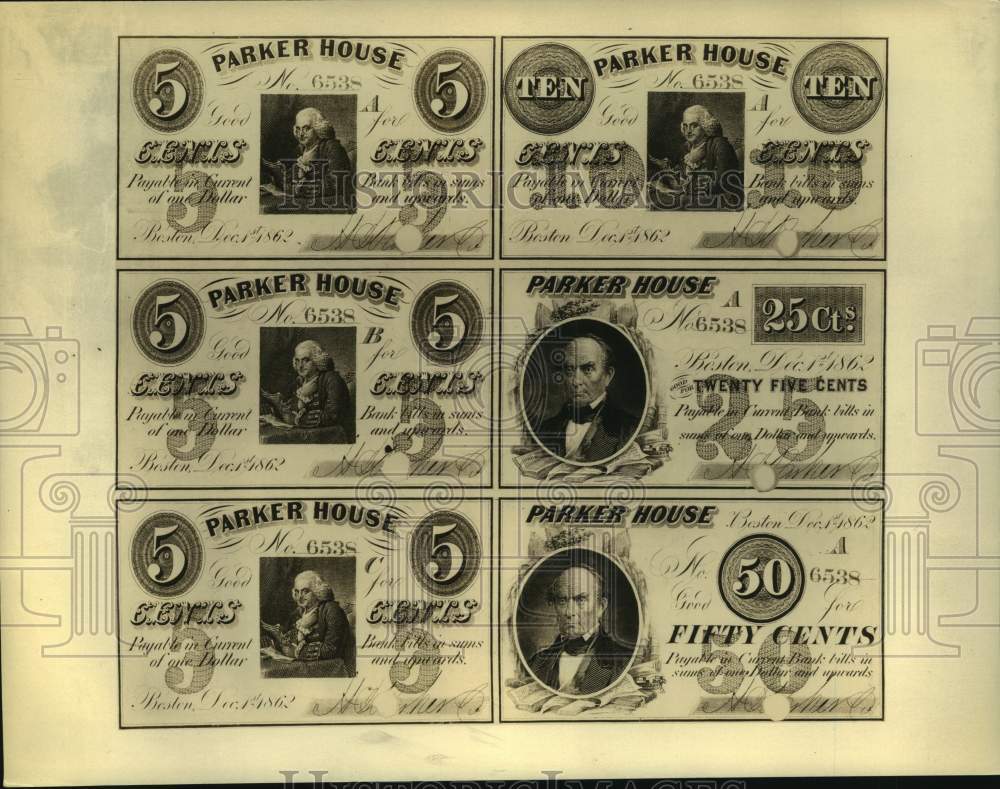 Press Photo Monetary &quot;scrip&quot; used by the Parker House, Boston, MA in 1862 - Historic Images