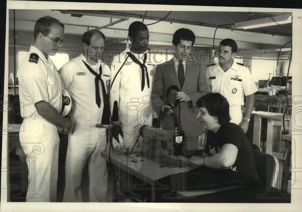 1984 Press Photo U.S. Navy officials tour Association of the Blind, Albany, NY - Historic Images