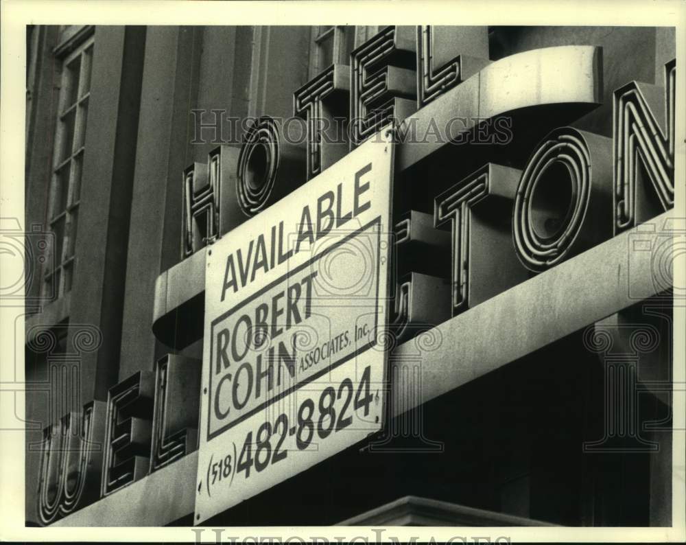 1986 For Sale sign on the Wellington Hotel, State St, Albany, NY - Historic Images