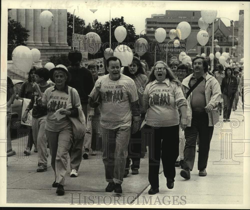 1983 Press Photo Nuclear protestors march at State Capitol in Albany, New York - Historic Images