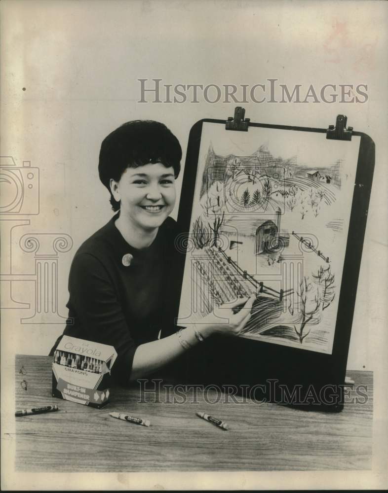 1966 Miss Dorothy Weise with crayons and easel board - Historic Images