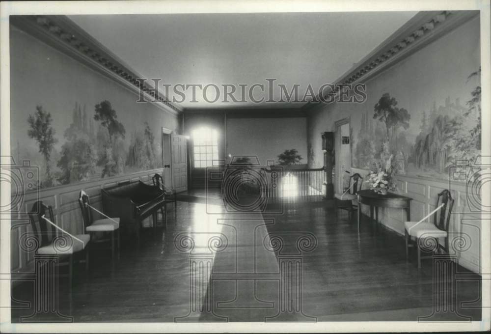 Press Photo Wallpaper murals along hallway in Schuyler Mansion, Albany, New York - Historic Images