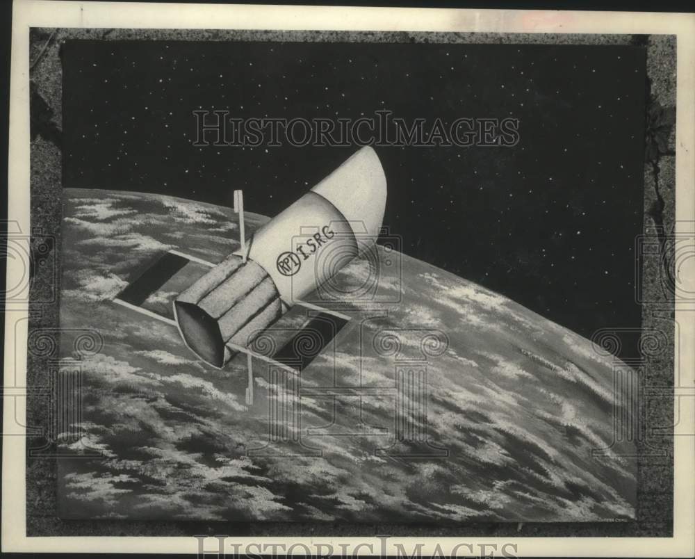 1981 Press Photo Photograph of Image of RPI I.S.R.G. satellite flying over earth - Historic Images