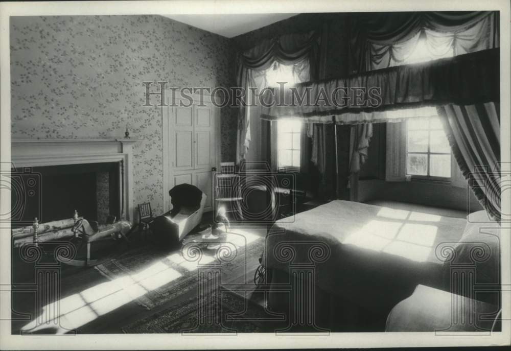 Press Photo Interior photo of nursery in house with fireplace - tua16794 - Historic Images