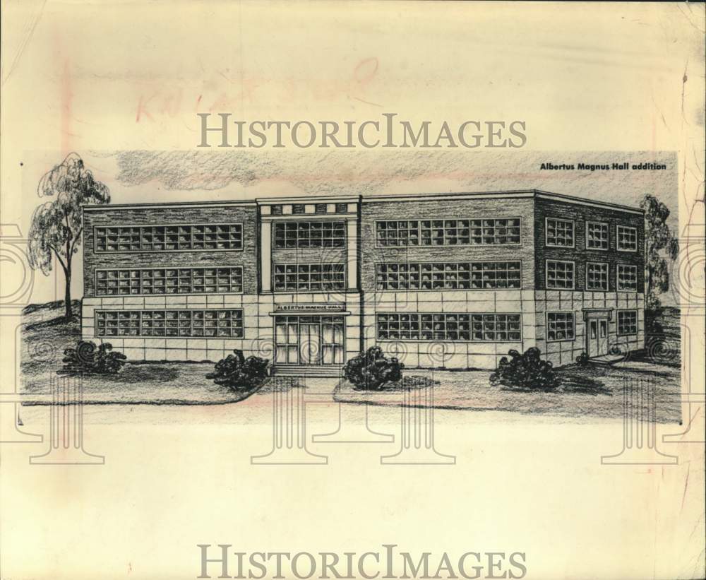 1965 Artist sketch of 3 story science building at College of St Rose - Historic Images