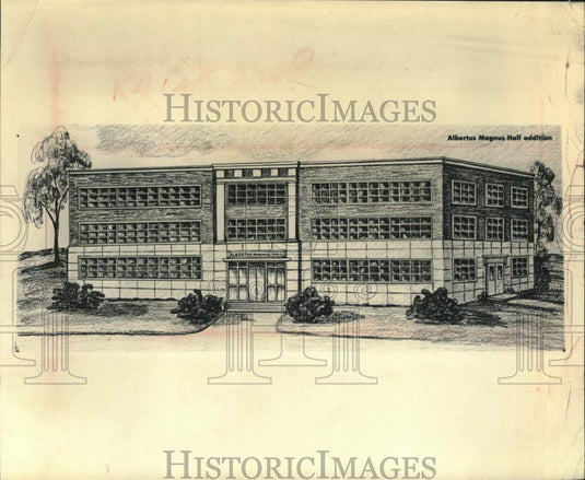 1965 Artist sketch of 3 story science building at College of St Rose - Historic Images