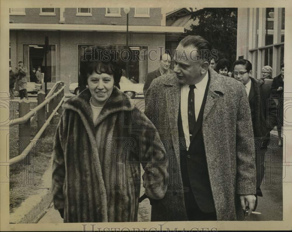 1966 Mr and Mrs Michael Liuni walk outdoors in Ulster County, NY - Historic Images