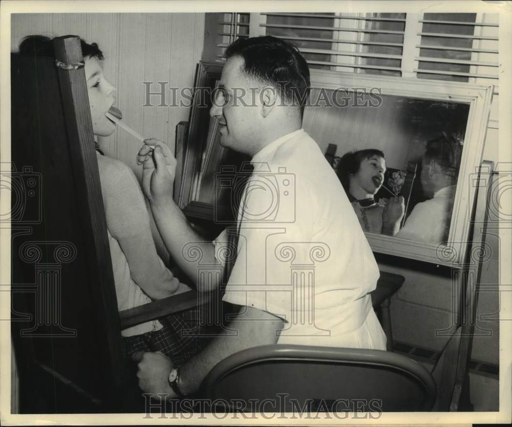 1954 Press Photo Speech Therapist George Behrans works with Adele, of Albany, NY-Historic Images