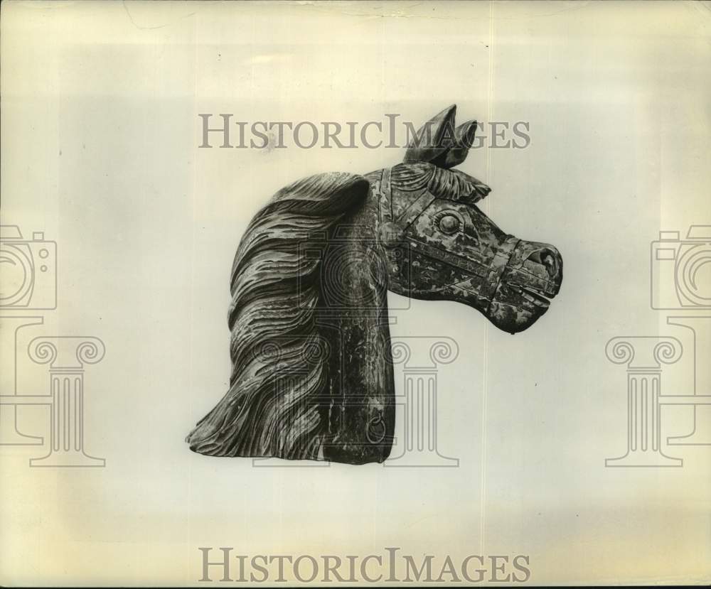 1957 Press Photo Horse&#39;s Head sculpture, King Philip Museum, Bristol, RI - Historic Images