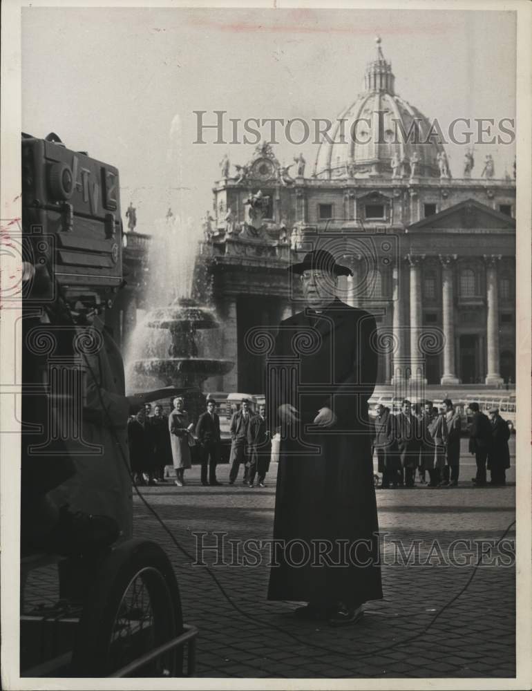 1960 Archbishop Martin J O'Connor  before TV camera in Vatican City - Historic Images