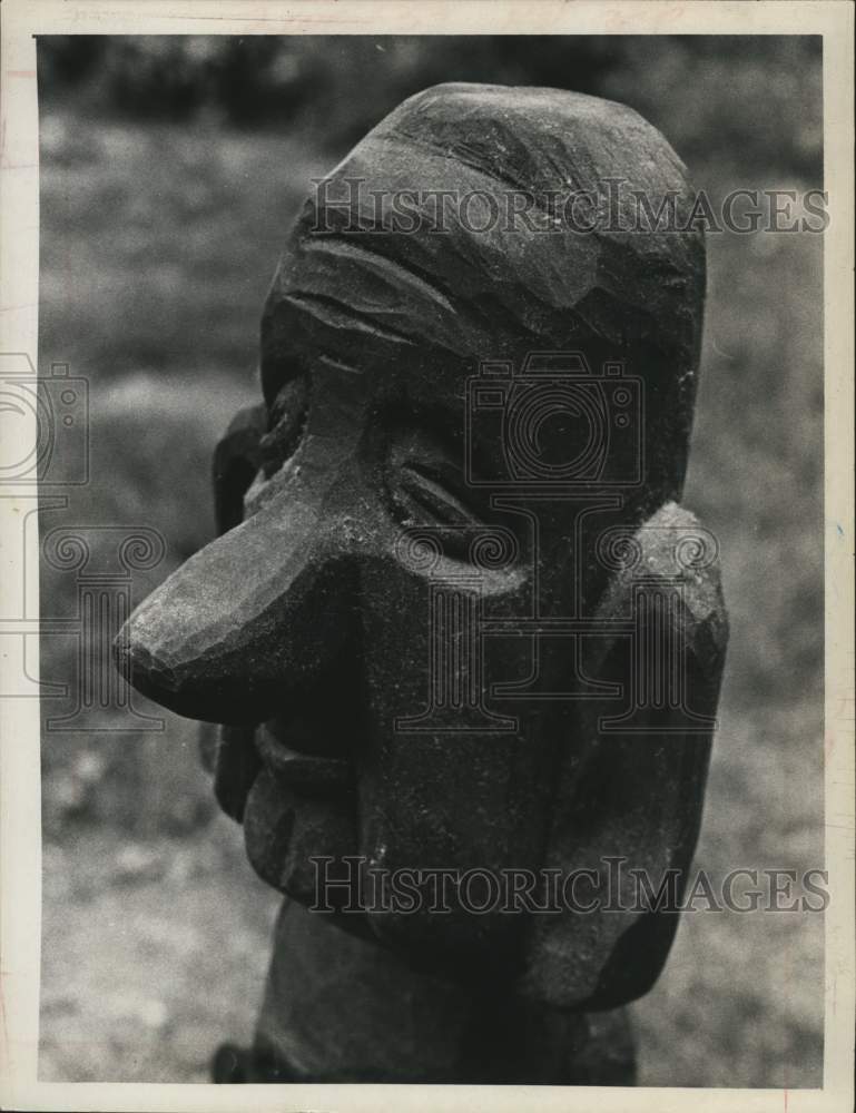 1969 Press Photo  Close-up of Indian Sculpture face, &quot;Lyndon B Johnson&quot; &quot;LBJ&quot; - Historic Images