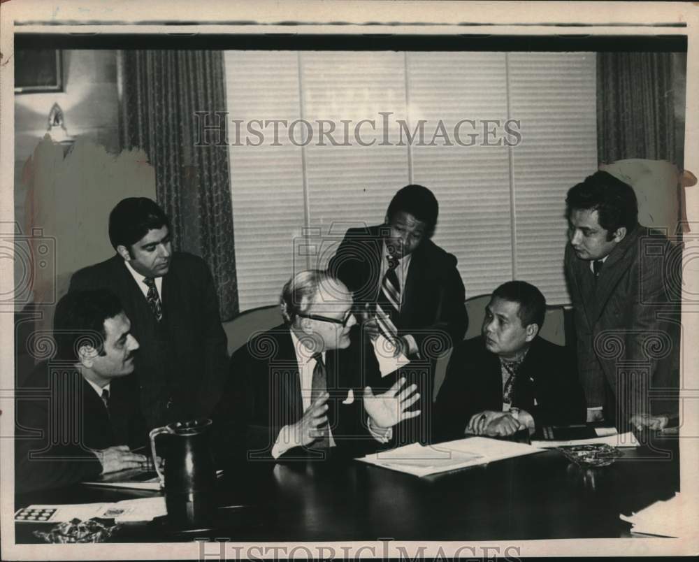 1972 Commissioner Ewald Nyquist meets with foreign dignitaries - Historic Images