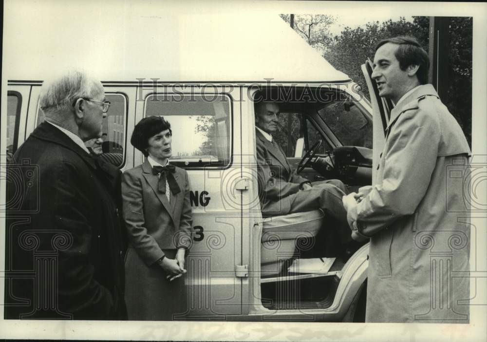 1983 Officials with senior citizens transport van in Troy, New York - Historic Images