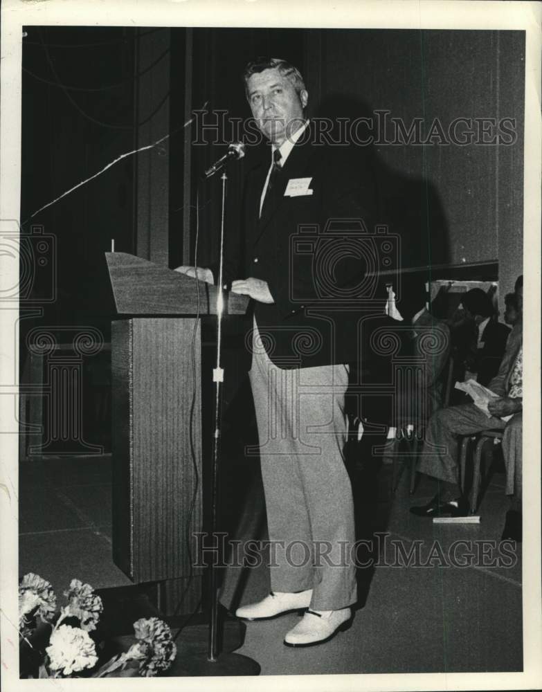 1974 Thomas D Sheldon, NY State Education Commissioner, speaking - Historic Images