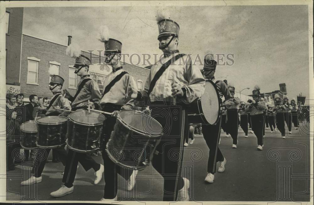 1969 Band marching in Albany, New York St. Patrick&#39;s Day parade - Historic Images